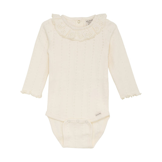 Minymo Body langarm Pointellmuster Spitze off white – jetzt kaufen