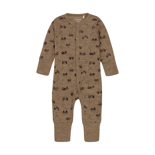 CeLaVi Pyjama Merinowolle Traktor cocoa creme – jetzt kaufen
